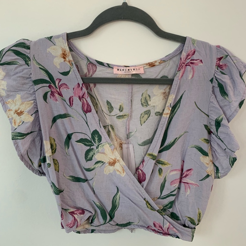 Purple Flutter Sleeve Wrap Blouse